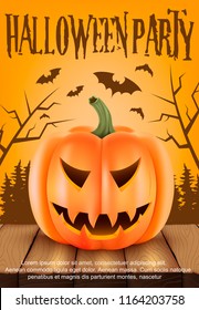 Poster For Halloween party.Scary pumpkin.realistic.vector illustration