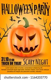 Poster For Halloween party.Scary pumpkin.realistic.vector illustration