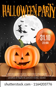 Poster For Halloween party.Scary pumpkin.realistic.vector illustration