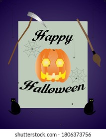 Poster. Halloween pumpkin. Illustration in cartoon style. Vector elements for invitation cards, flyers, cards, coupons and poster designs. EPS 10.