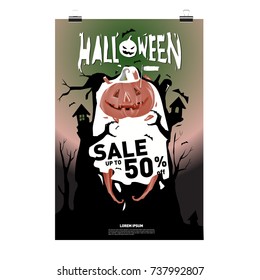 Poster Halloween Sale and Party event. Vector Template Halloween Fall and Autumn season.