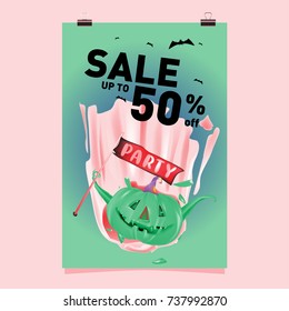 Poster Halloween Sale and Party event. Vector Template Halloween Fall and Autumn season.