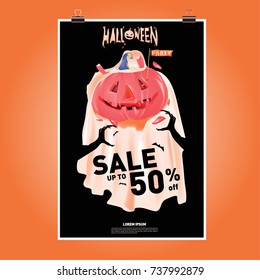 Poster Halloween Sale and Party event. Vector Template Halloween Fall and Autumn season.