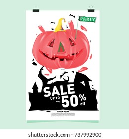 Poster Halloween Sale and Party event. Vector Template Halloween Fall and Autumn season.