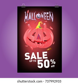 Poster Halloween Sale and Party event. Vector Template Halloween Fall and Autumn season.