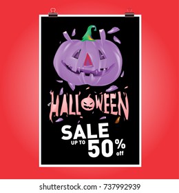 Poster Halloween Sale and Party event. Vector Template Halloween Fall and Autumn season.