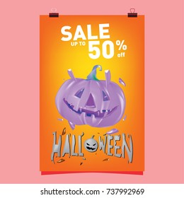 Poster Halloween Sale and Party event. Vector Template Halloween Fall and Autumn season.