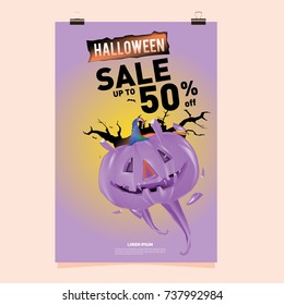 Poster Halloween Sale and Party event. Vector Template Halloween Fall and Autumn season.