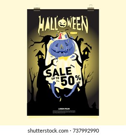 Poster Halloween Sale and Party event. Vector Template Halloween Fall and Autumn season.