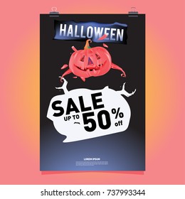 Poster Halloween Sale and Party event. Vector Template Halloween Fall and Autumn season.