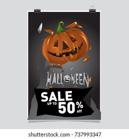 Poster Halloween Sale and Party event. Vector Template Halloween Fall and Autumn season.