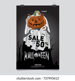 Poster Halloween Sale and Party event. Vector Template Halloween Fall and Autumn season.
