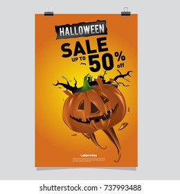 Poster Halloween Sale and Party event. Vector Template Halloween Fall and Autumn season.