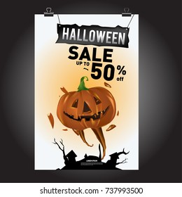 Poster Halloween Sale and Party event. Vector Template Halloween Fall and Autumn season.