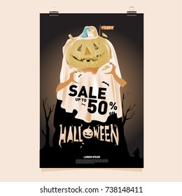 Poster Halloween Sale and Party event. Vector Template Halloween Fall and Autumn season.