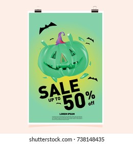 Poster Halloween Sale and Party event. Vector Template Halloween Fall and Autumn season.