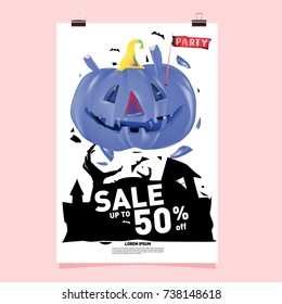 Poster Halloween Sale and Party event. Vector Template Halloween Fall and Autumn season.