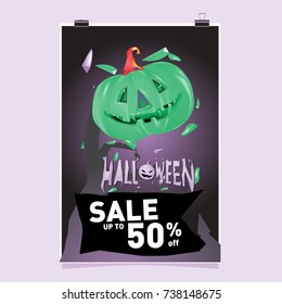 Poster Halloween Sale and Party event. Vector Template Halloween Fall and Autumn season.