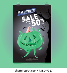 Poster Halloween Sale and Party event. Vector Template Halloween Fall and Autumn season.