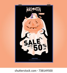 Poster Halloween Sale and Party event. Vector Template Halloween Fall and Autumn season.