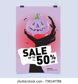 Poster Halloween Sale and Party event. Vector Template Halloween Fall and Autumn season.