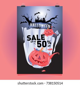 Poster Halloween Sale and Party event. Vector Template Halloween Fall and Autumn season.