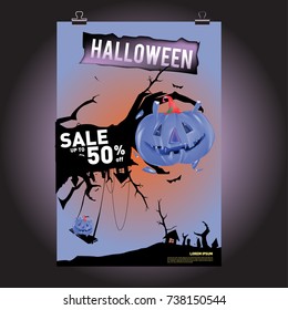 Poster Halloween Sale and Party event. Vector Template Halloween Fall and Autumn season.