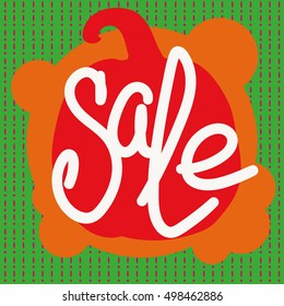 Poster for Halloween Sale Promotion. Pumpkin on the bubbles background. Hand drawn text "Sale". Can be use as flyer, poster or banner.