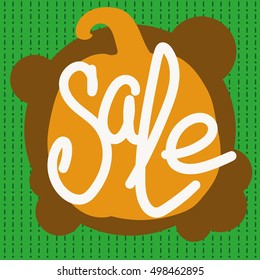 Poster for Halloween Sale Promotion. Pumpkin on the bubbles background. Hand drawn text "Sale". Can be use as flyer, poster or banner.