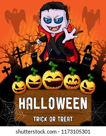 Poster of Halloween with vampire. Vector illustration.
