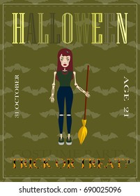 Poster for Halloween with witch. 