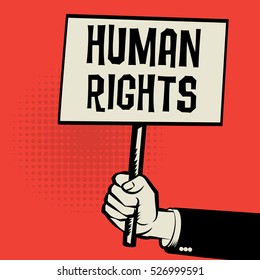 Poster in hand, business concept with text Human Rights, vector illustration