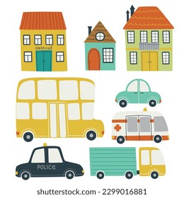 Poster with hand drawn cars. Can be used for children's textiles, poster printing in the boy's nursery.
