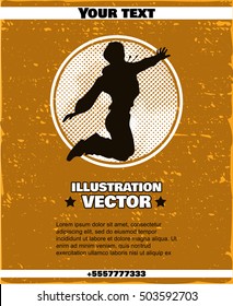 Poster with hand drawn joyful young hip-hop style teenage girl. Vector illustration