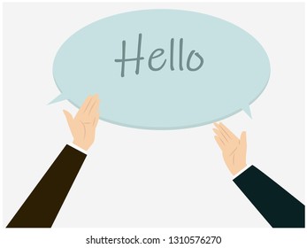 Poster with hand Hello Vector. Cartoon. Isolated art. greeting hand concept