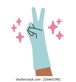 Poster With Hand In Rubber Glove Which Is Showing A Sign - Good Work! Dish Wash, House Cleaning, Disinfection. Protection Of Hands From Household Chemicals.
Colorful Hand Drawn Vector Illustration.