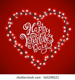 Poster with with hand-drawn lettering, Happy Valentines Day, vector illustration