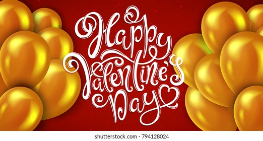 Poster with with hand-drawn lettering, Happy Valentines Day, vector illustration
