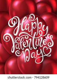 Poster with with hand-drawn lettering, Happy Valentines Day, vector illustration