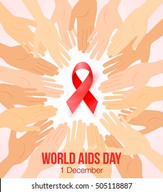 Poster with hands around red ribbon symbol for World Aids day.