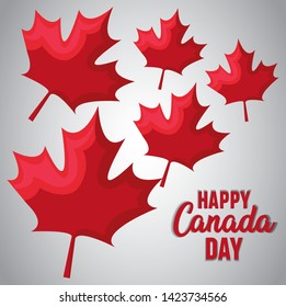 poster of happy canada day with maple leafs