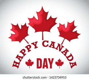 poster of happy canada day with maple leaves