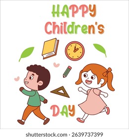 A poster for Happy Children's Day featuring a joyful celebration of the day with children.