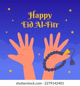 A poster for the happy eid al fitr with hand pray concept
