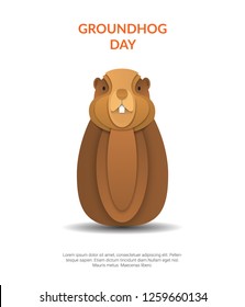 Poster Happy Groundhog Day with paper cut marmot on white background.  Vector illustration.