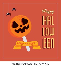 poster of happy halloween with candy and spiders vector illustration design