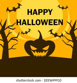 poster of happy halloween day. pumpkin and bat ghost illustration design