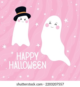 poster of happy halloween with ghosts
