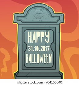 Poster for Happy Halloween with scary spooky tomb on the background. Banner for the feast of horror. Vector.