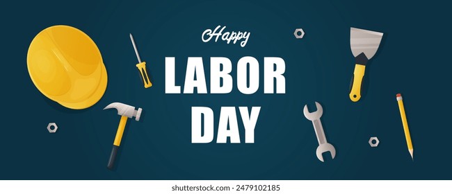 poster, happy Labor Day web banner, horizontal